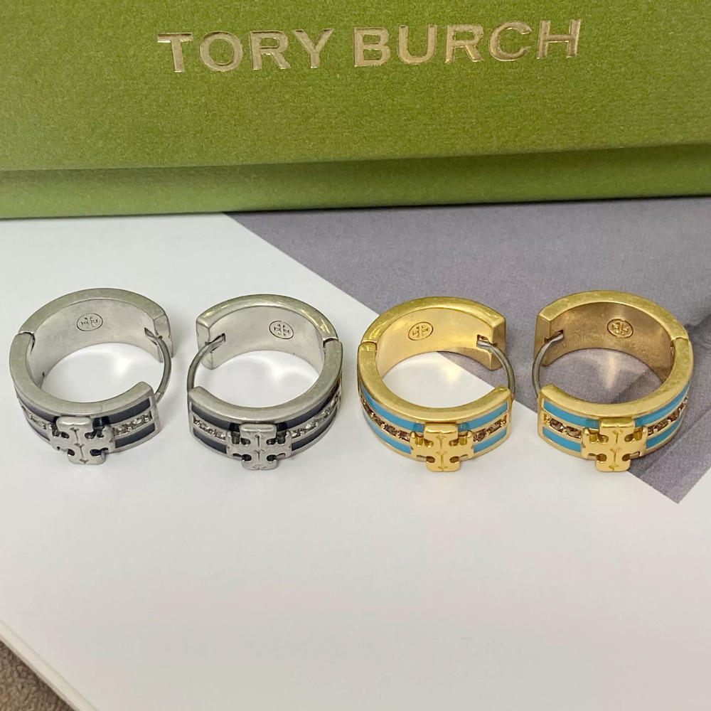 Tory Burch Enamel Color Block English Letter Metal Earrings